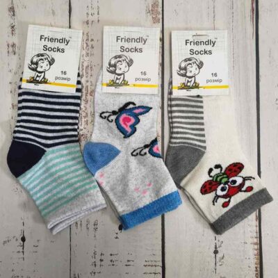 Шкарпетки дитячі Friendly Socks 4011016-003 сер. стрейч різні кольори р.16 (уп.12 пар)